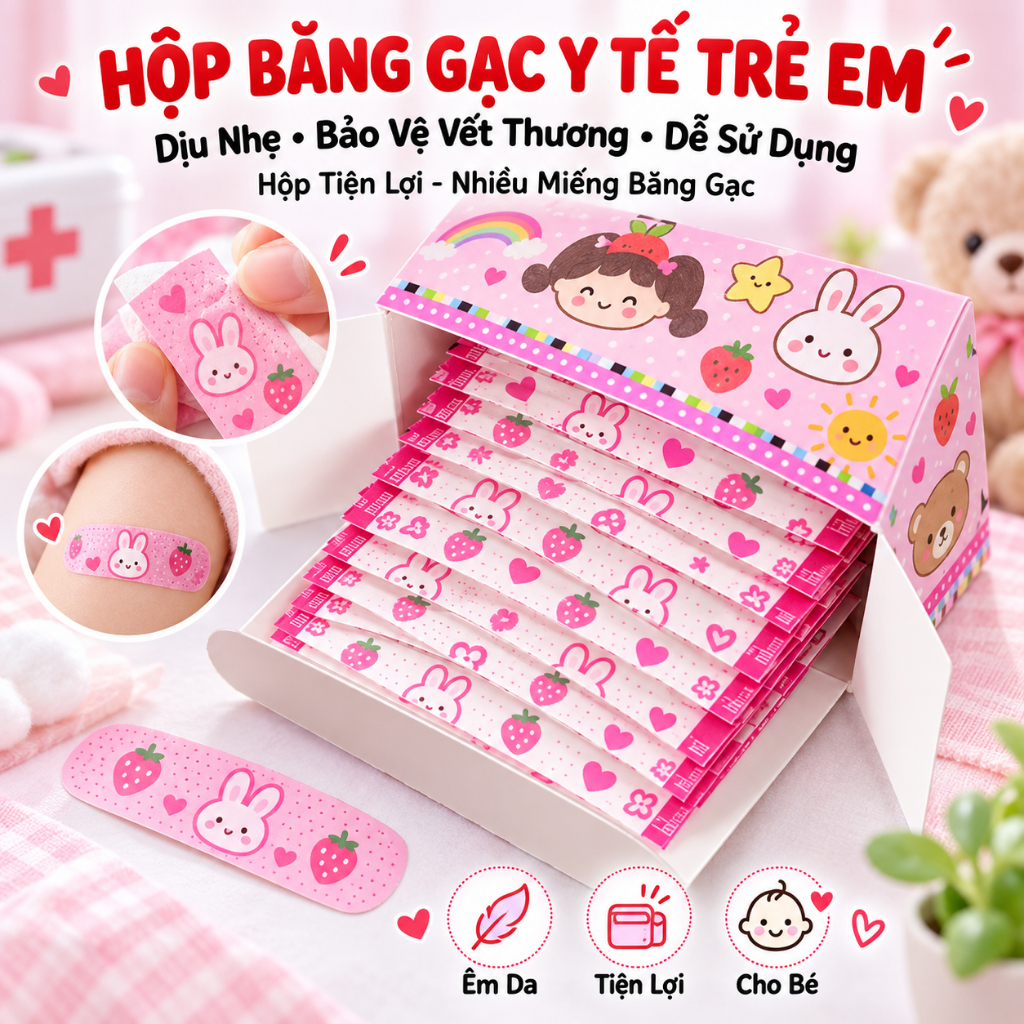 (COMBO 2) HỘP BĂNG GẠC CHẤT LIỆU AN TOÀN - Băng Cá Nhân Urgo Hộp Hồng Loại 1,100 Miếng Hình Hoạt Hình Dễ Thương
