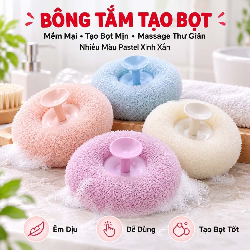 [COMBO 10]Sỉ 7k- Bông Tắm Tạo Bọt, Bông Tắm Tẩy Tế Bào Chết, Bông Tắm Lưới Tròn Cao Cấp Hít Tường Tiện Dụng