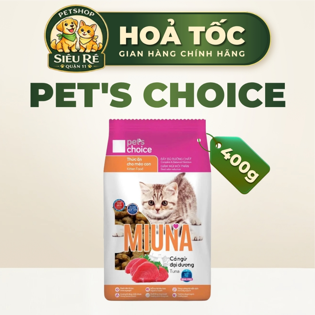 Thức Ăn Hạt Cho Mèo Con Miuna Kitten 400g - Thơm Ngon Dinh Dưỡng, Dễ Tiêu Hóa | Petshop Siêu Rẻ Q11