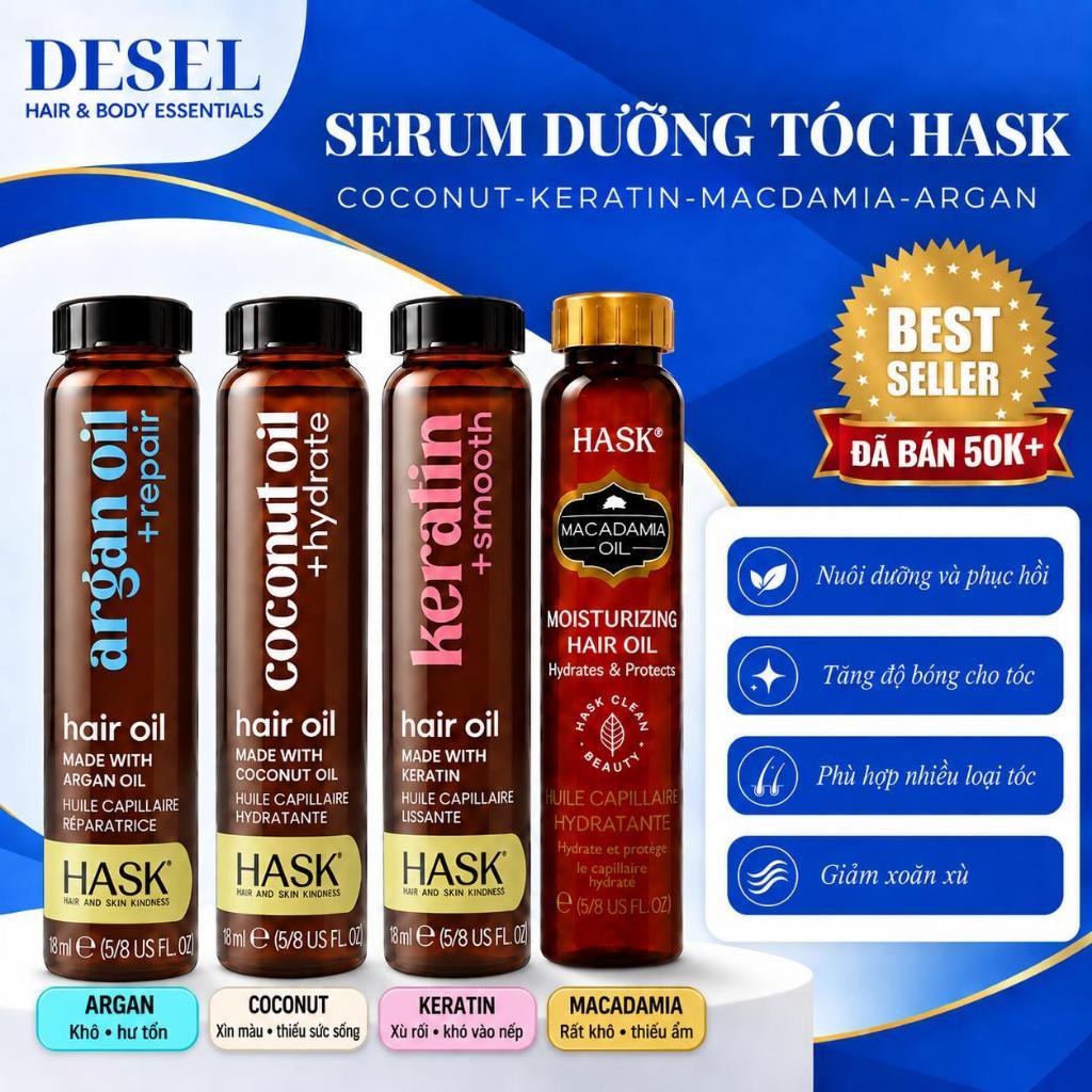 [DESEL] DẦU DƯỠNG Tóc Hask Hair Oil 18ml – Bóng Mượt, Hạn Chẻ Ngọn – Phù Hợp Tóc Khô Xơ - BAO BÌ MỚI