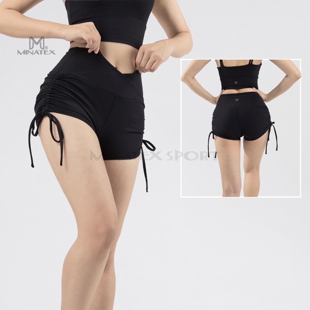 Quần đùi rút dây tập gym yoga earobic cạp chéo chất lulu siêu nhẹ mịn màng MIMITEX-S5,S05, co giãn 4 chiều tốt may đẹp