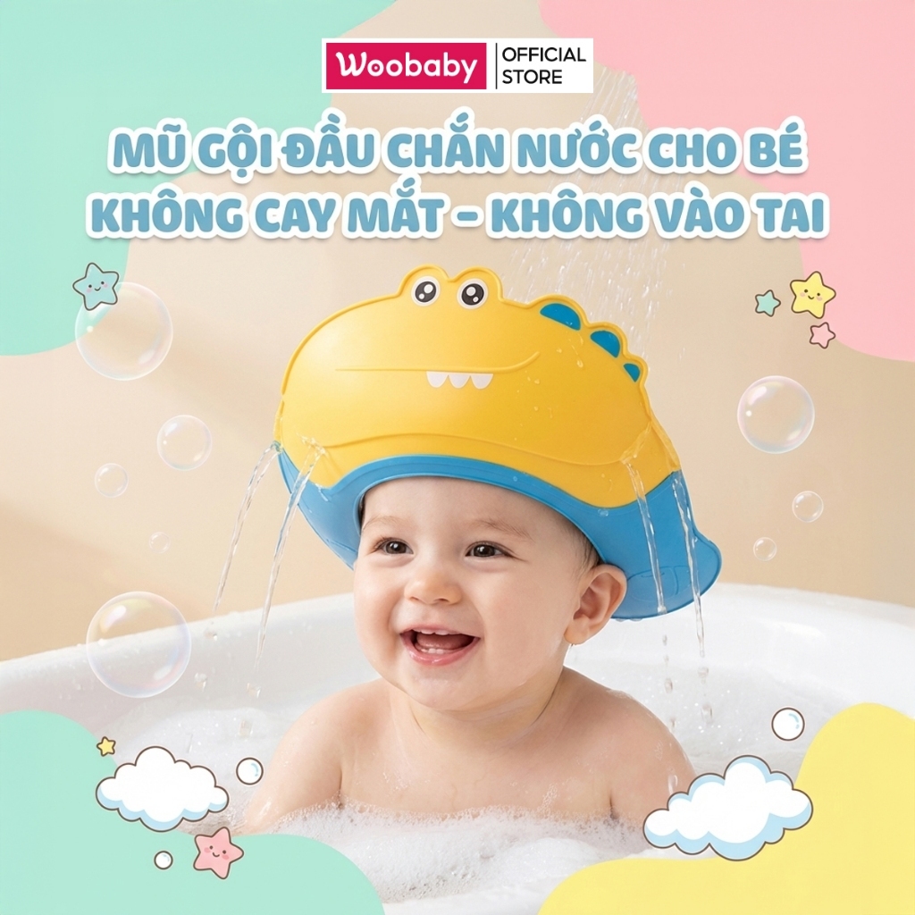 Mũ Gội Đầu Cho Bé Chắn Nước Chảy Vào Tai Và Mắt Mũ Tắm Trẻ Em Mềm Mại Có Thể Điều Chỉnh Kích Thước