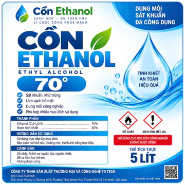 Cồn 70 độ Can 5 lít (100,96,90,70 độ)