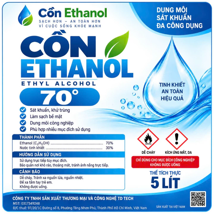 Cồn 70 độ Can 5 lít (100,96,90,70 độ)