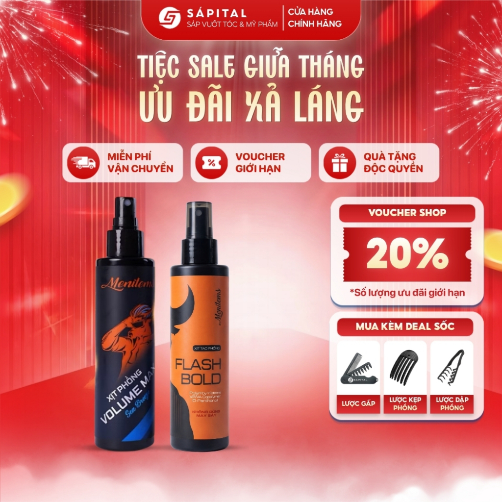 Xịt tạo phồng Menitems Flash Bold - Tạo phồng nhanh chóng không dùng máy sấy, Linh hoạt tạo kiểu