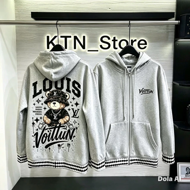 Áo Khoác Hoodie Chính hãng Nam Gấu Lệ Vi Xám Đen màu Cưc Chất Đỉnh cao, Áo Hoodie Zip Chùm Mũ Nam nữ Mới Nhất 2026