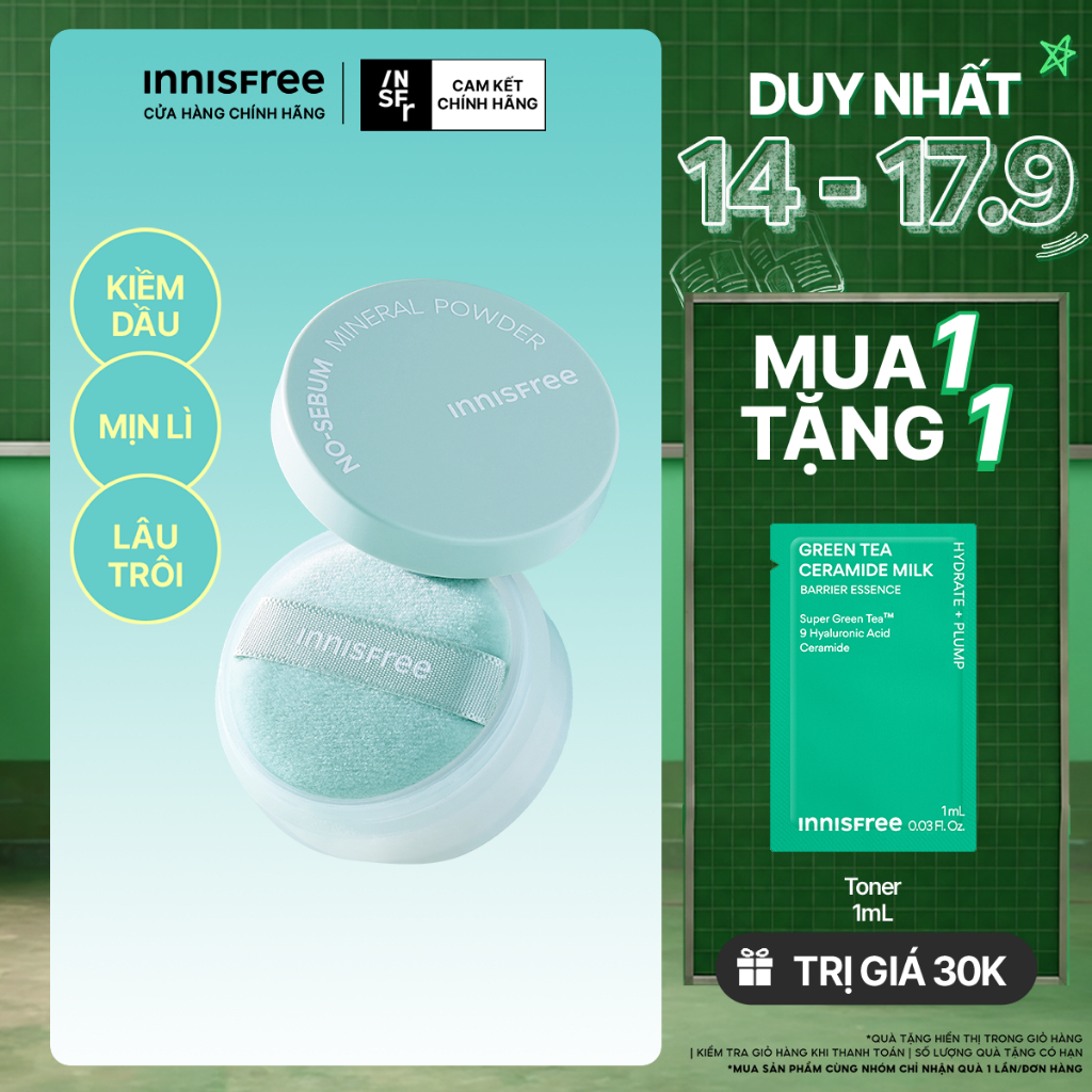 Phấn phủ bột kiềm dầu, mịn lì lâu trôi INNISFREE No Sebum Mineral Powder 5g
