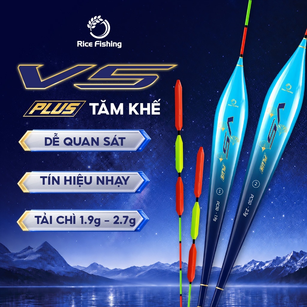 Phao câu đài V5 PLUS Rice Fishing Tăm Khế Nano Tăm To dễ nhìn tín hiệu rõ câu chép trắm rô phi tổng hợp PC-50
