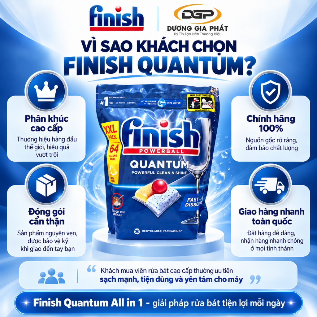 Viên Rửa Bát Finish Quantum All in1 Túi 64 Viên Làm Sạch Dầu Mỡ Cho Máy Rửa Bát Sạch Sâu & Bóng Sáng - Bếp Dương Gia | BigBuy360 - bigbuy360.vn
