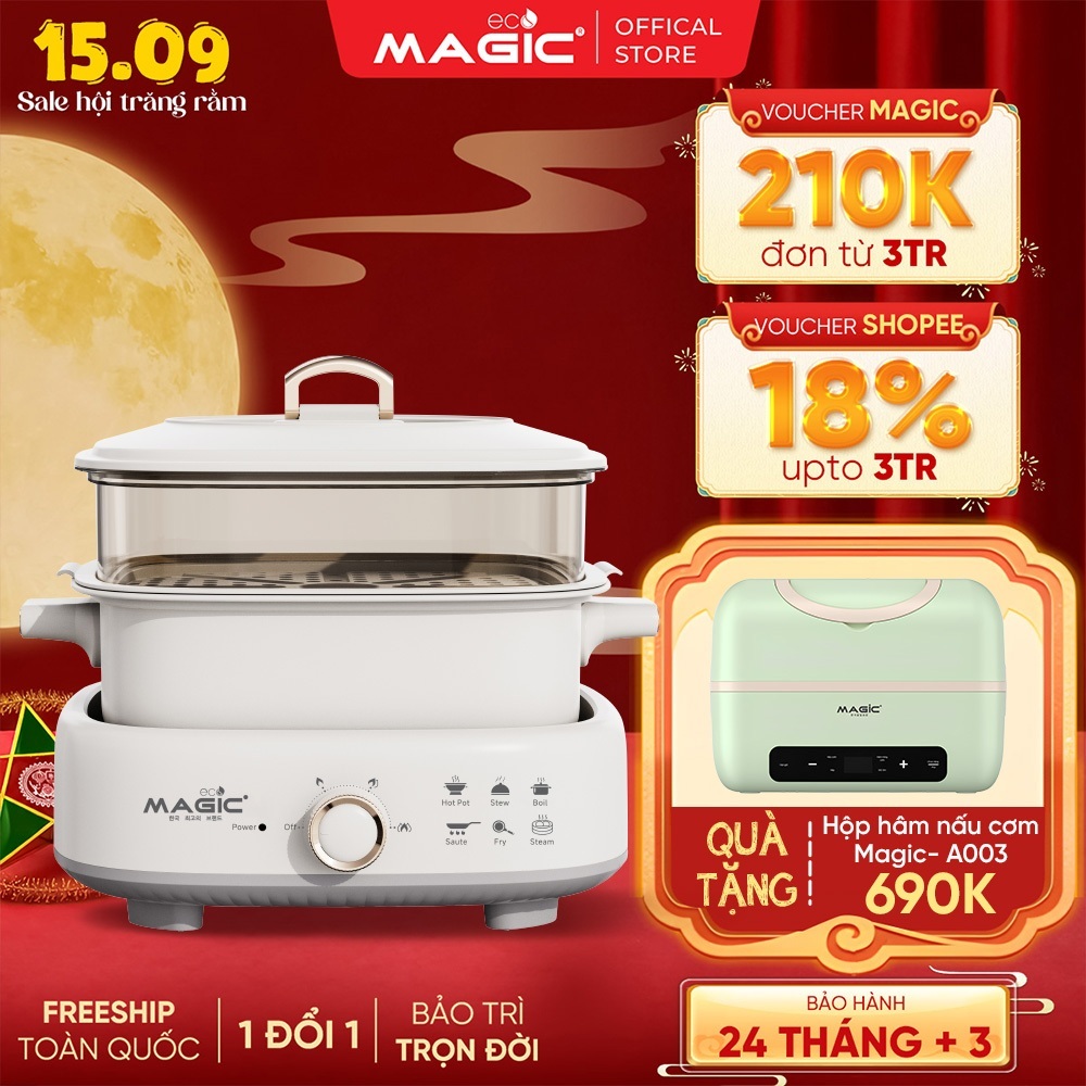 Nồi hấp lẩu đa năng Magic Eco AC-281, 6L, công suất 2000W, bảo hành 24 tháng