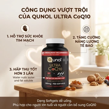Viên Uống Bổ Tim Mạch Qunol Ultra CoQ10 100mg (150 Viên) - Hấp Thu Nhanh Gấp 3 Lần