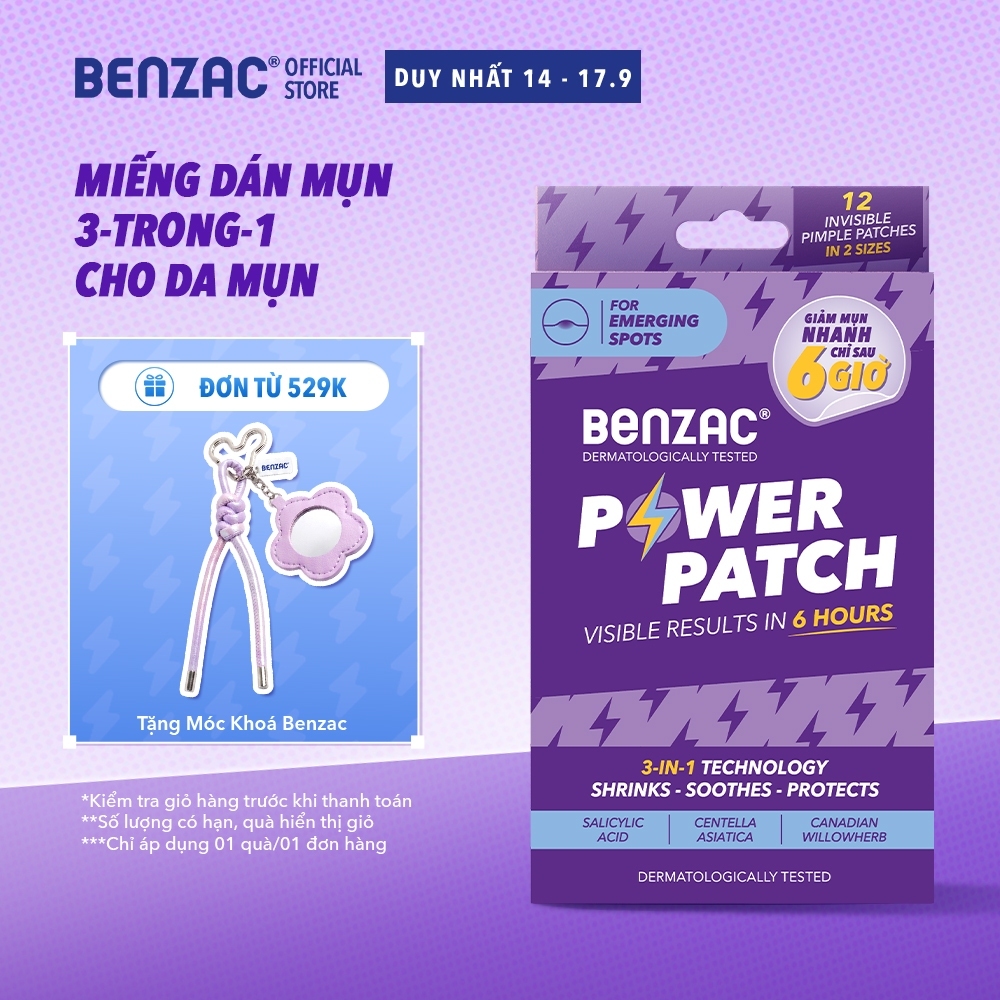 Miếng dán mụn 3 trong 1 BENZAC Power Patch x 12 miếng với Salicylic Acid