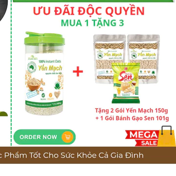 XUÂN AN - Yến Mạch Nguyên Chất Ăn Liền 800g ( Tặng 2 Gói Yến Mạch 150g + 1 Gói Bánh Gạo Sen Ngọt Dịu 101g)