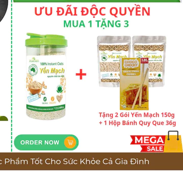 XUÂN AN - Yến Mạch Nguyên Chất Ăn Liền 800g ( Tặng 2 Gói Yến Mạch 150g + 1 Hộp Bánh Qui Que LDL 36g))