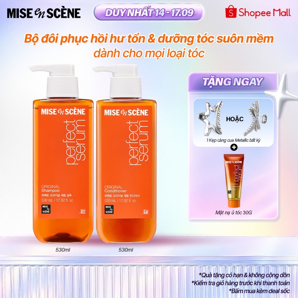 Bộ đôi Gội - Xả mise en scène Perfect Serum Original 530ml phục hồi hư tổn, giúp tóc suôn mềm, bồng bềnh