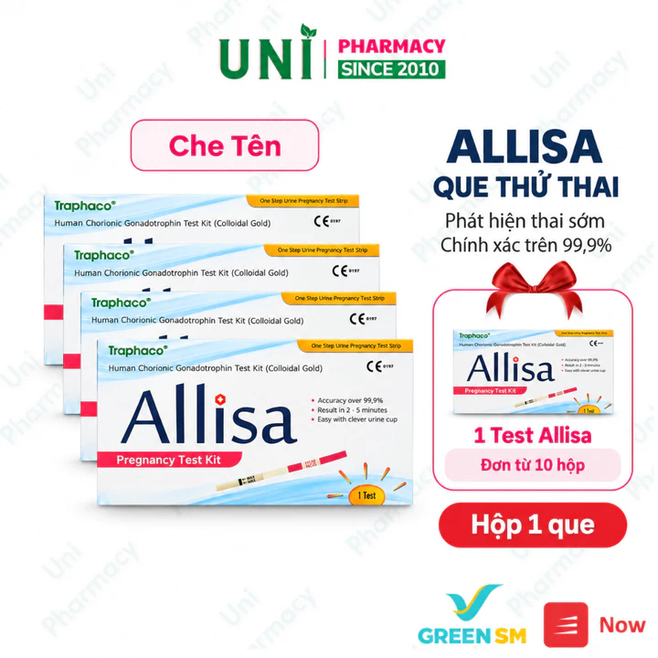 Combo Que Thử thai phát hiện thai sớm ALLISA test Thử Thai Nhanh Hàng Chính Hãng Traphaco Giá Tốt Nhất