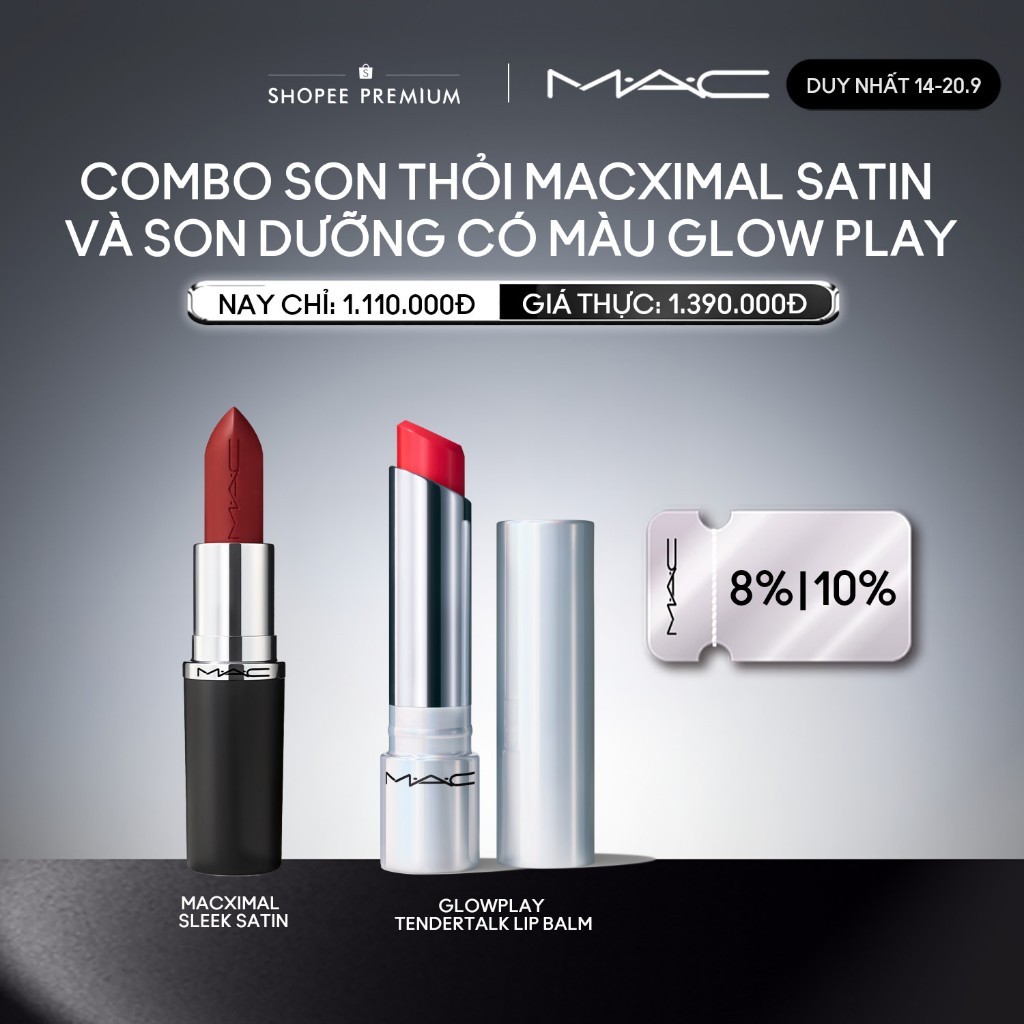 [ƯU ĐÃI 14-20.̣̣9] Bộ 2 món:  Son MACximal Sleek Satin & Son dưỡng có màu MAC Glow Play Tendertalk Lip Balm