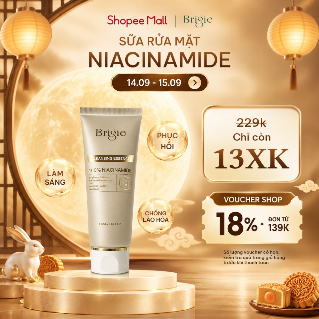 Sữa Rửa Mặt Brigie Niacinamide Tinh Khiết - Dưỡng Sáng, Phục Hồi Và Chống Lão Hoá 100ml