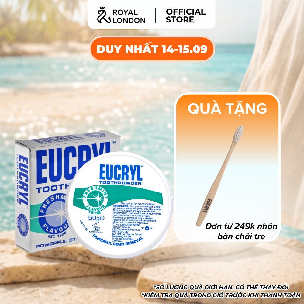 Bột Bạc Hà Giúp Sạch Miệng Trắng Răng, Hơi Thở Thơm Mát Eucryl Toothpower 50g