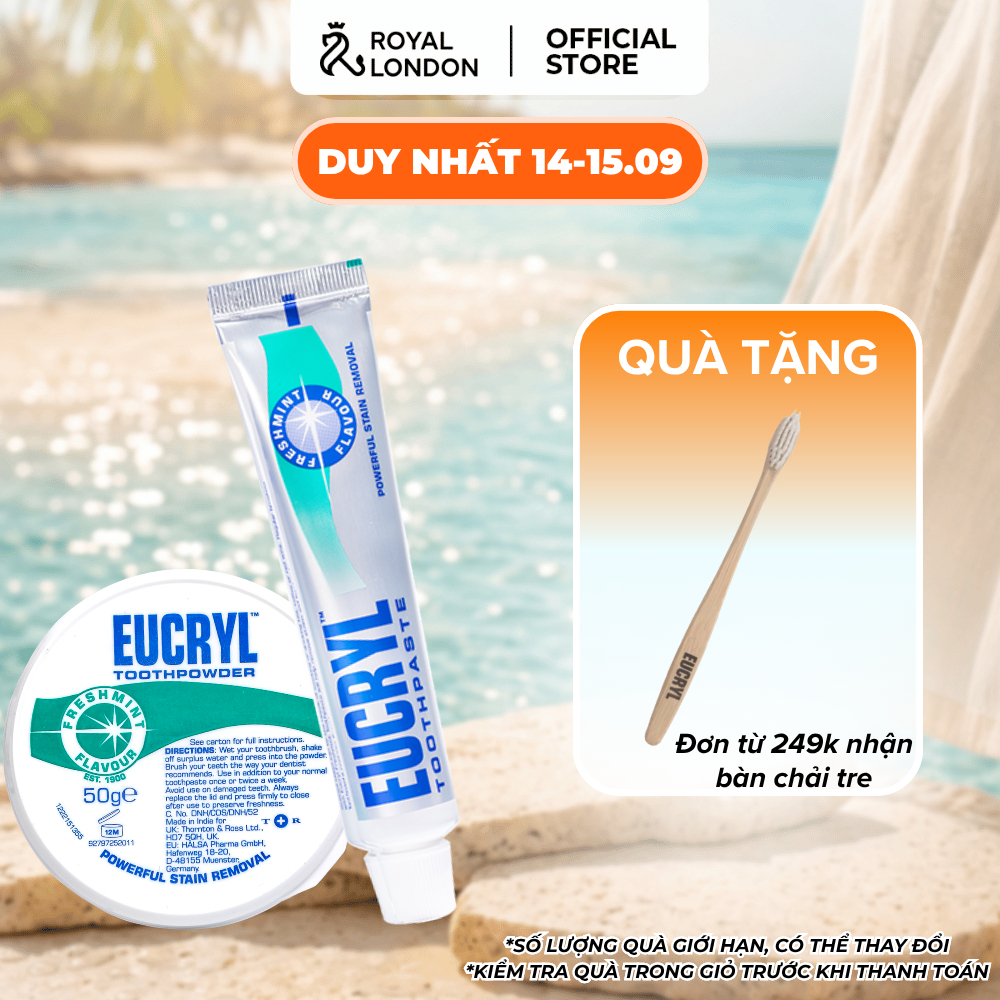 Combo Kem đánh răng Eucryl 62g + Bột tẩy trắng răng Eucryl 50g