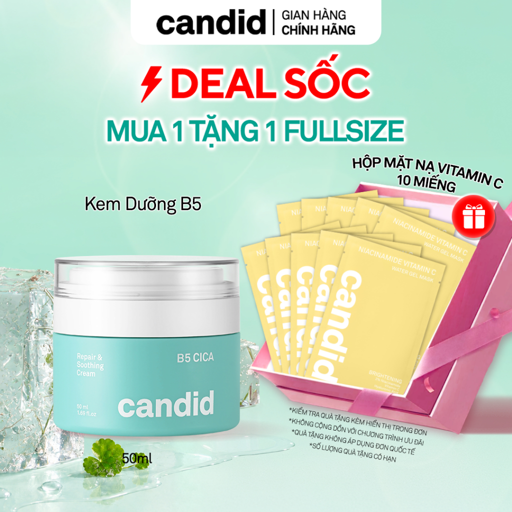Kem dưỡng ẩm phục hồi Candid B5 Cica Repair and Soothing Cream 50ml