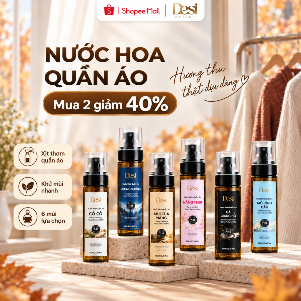 Nước Hoa Quần Áo Desi Mùa Thu, Xịt Thơm Quần Áo Lưu Hương Lâu Đến 10H, Thơm Dịu Nhẹ Tự Nhiên Chai 100ml