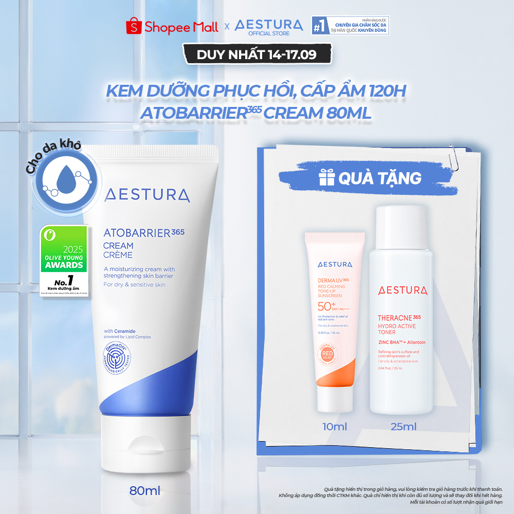 Kem dưỡng ẩm phục hồi và chăm sóc hàng rào bảo vệ da AESTURA ATOBARRIER365 Cream 80ml