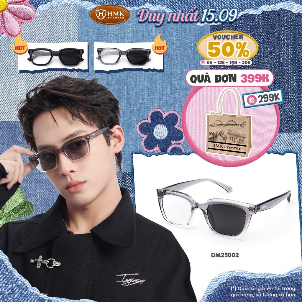 Mắt Kính Đổi Màu HMK Eyewear Dáng Vuông Chống Tia UV 0 Độ Thời Trang Nam Nữ - DM25002