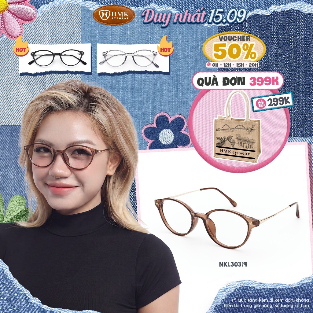 Gọng Kính Oval HMK Eyewear Nhựa Dẻo Cao Cấp  Dáng Tròn Thời Trang Nam Nữ Cắt Cận Cao - NKL30319