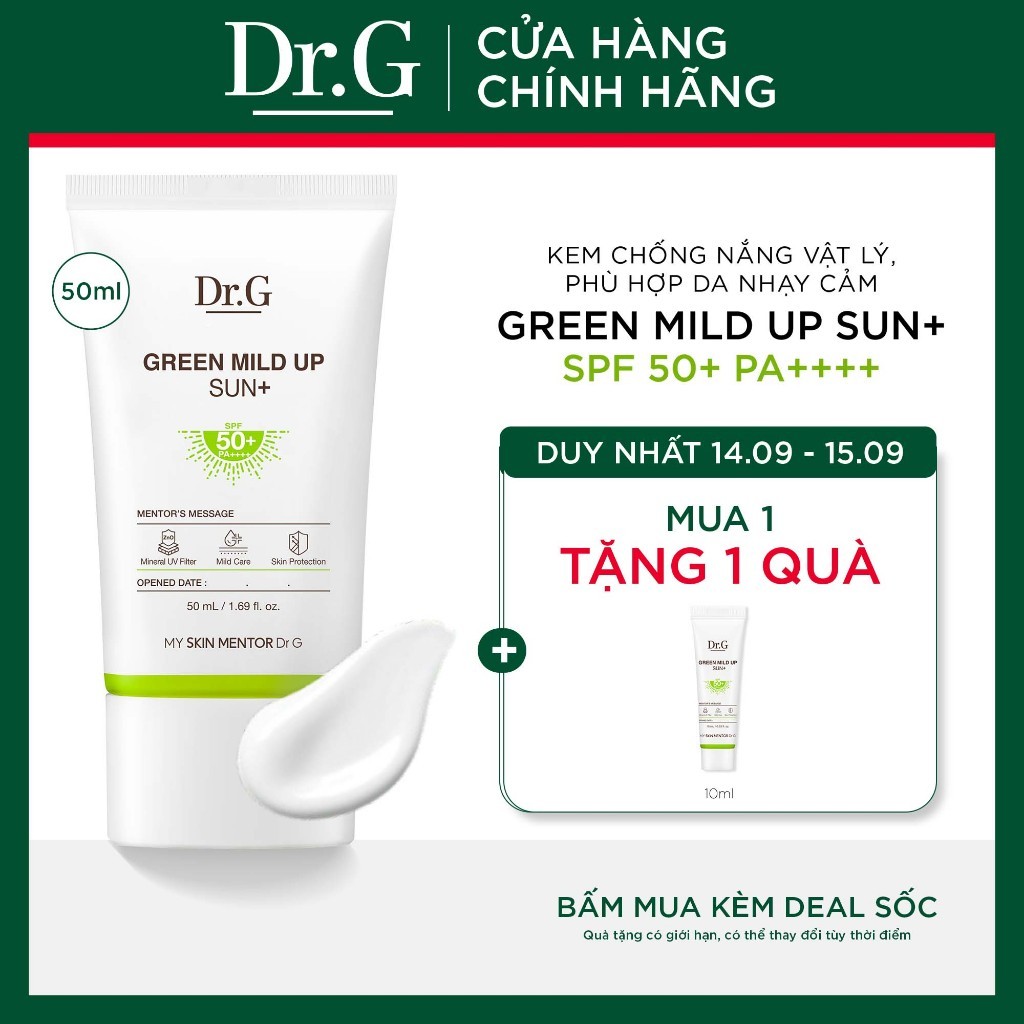 Kem chống nắng vật lý Dr.G Green Mild Up Sun+ DrG 50ml