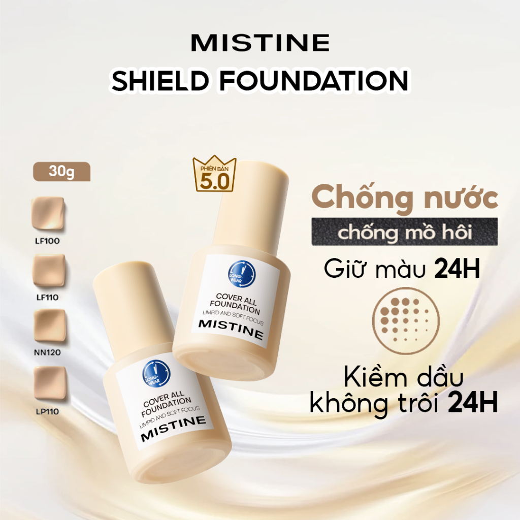 kem nền Mistine Kiểm Soát Dầu Lâu Trôi Chống Thấm Nước Suốt 24H Kiềm dầu không trôi