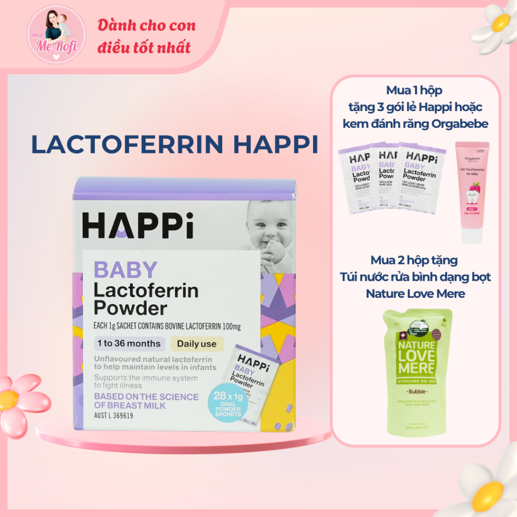 Tăng đề kháng Baby Lactoferrin Happi Powder Úc dạng gói , viên - Mẹ Rofi
