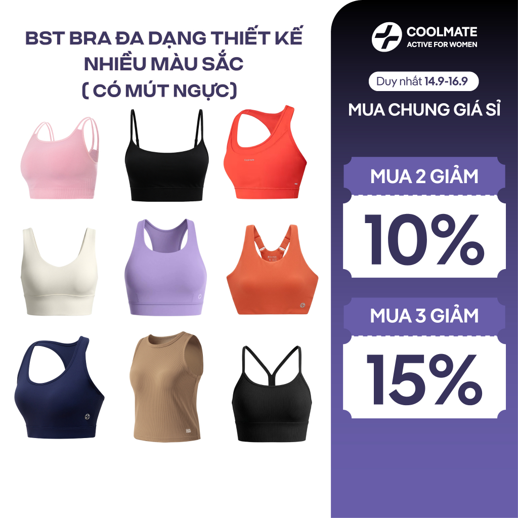 [MUA 2 GIẢM 10%] BST Áo BRA nữ Có ĐỆM MÚT NGỰC thiết kế đa dạng nhiều màu sắc mềm mại - Coolmate Women