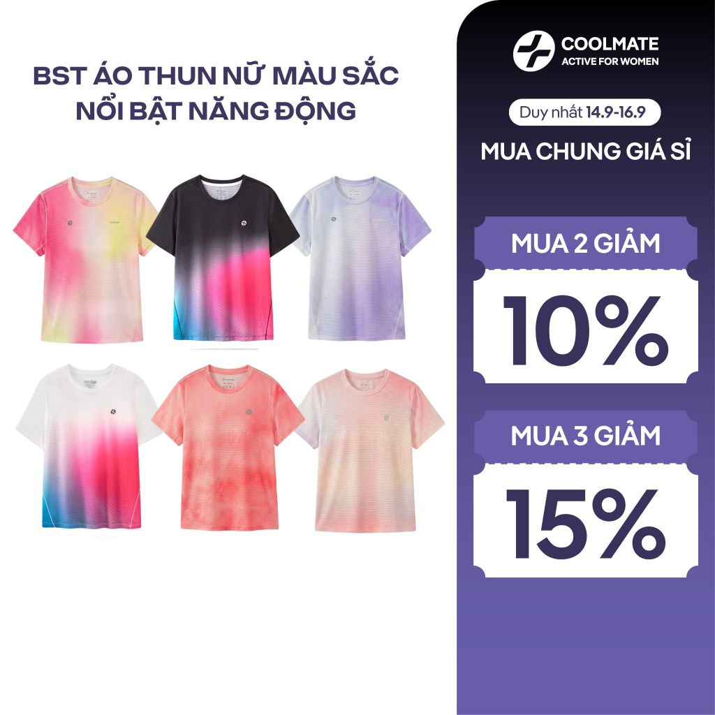 [MUA2GIẢM10%]BST áo thun Coolmate Nữ Graphic Gradient màu sắc nổi bật tôn da mặc hàng ngày chơi Cầu lông Chạy bộ tập Gym