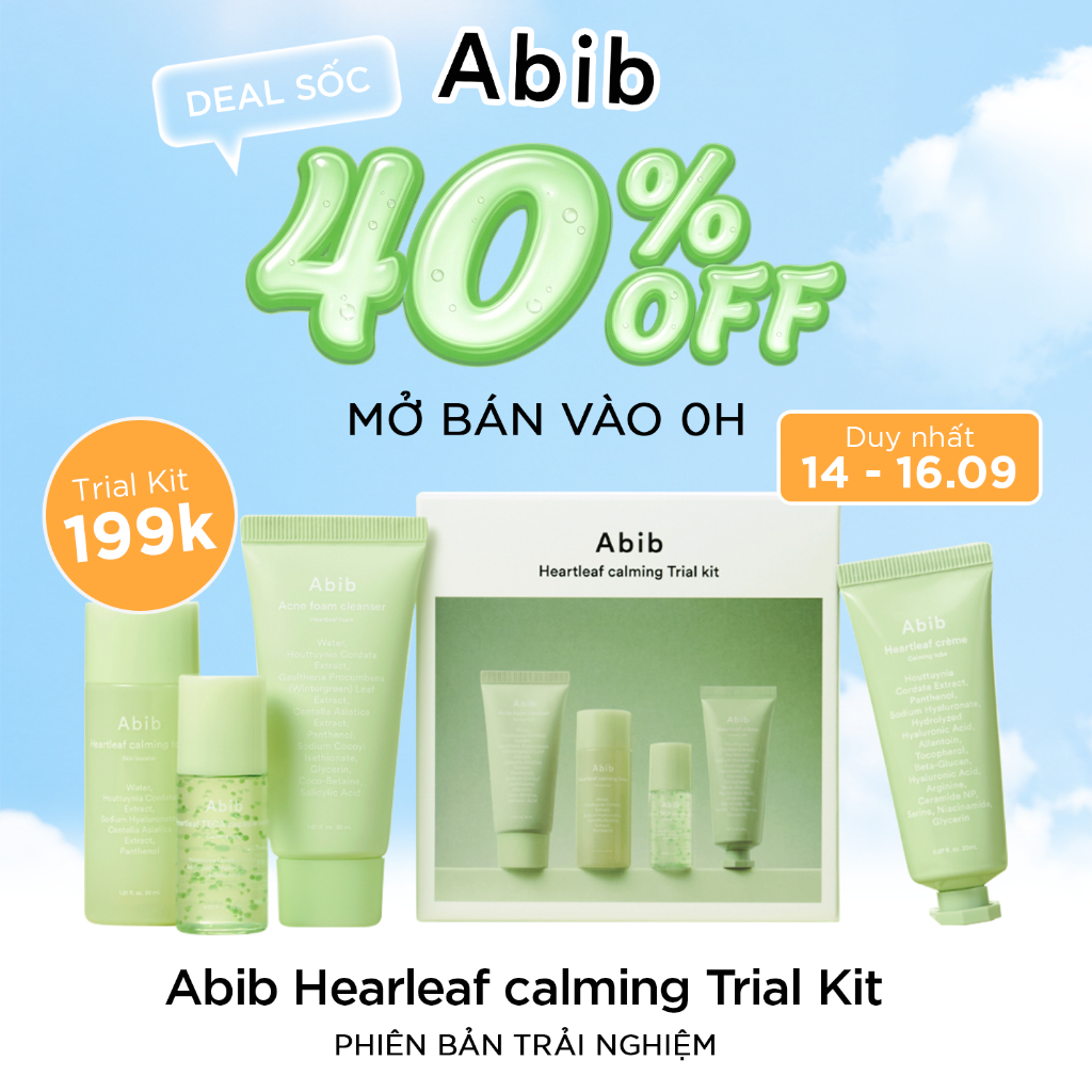 Bộ dưỡng da Abib diếp cá 4 món mini phiên bản trải nghiệm Heartleaf Calming Trial Kit