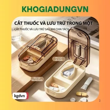 Dụng Cụ Cắt Thuốc Viên 2in1 Kèm Ngăn Đựng Thuốc, Hộp Chia Viên Thuốc Có Lưỡi Cắt Tiện Lợi, Hộp Đựng Thuốc - kgdvn