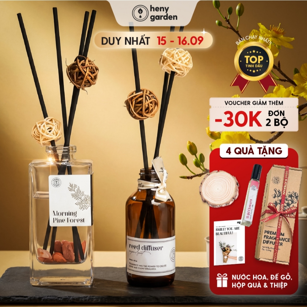 Tinh Dầu Thơm Phòng Khuếch Tán Cắm Que Quà Tặng HENY GARDEN Mùi Hương Thư Giãn