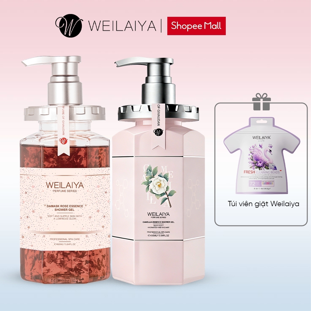 Combo 2 chai Sữa tắm Weilaiya dưỡng da cánh hoa hồng , hoa trà, hoa cúc 450ml