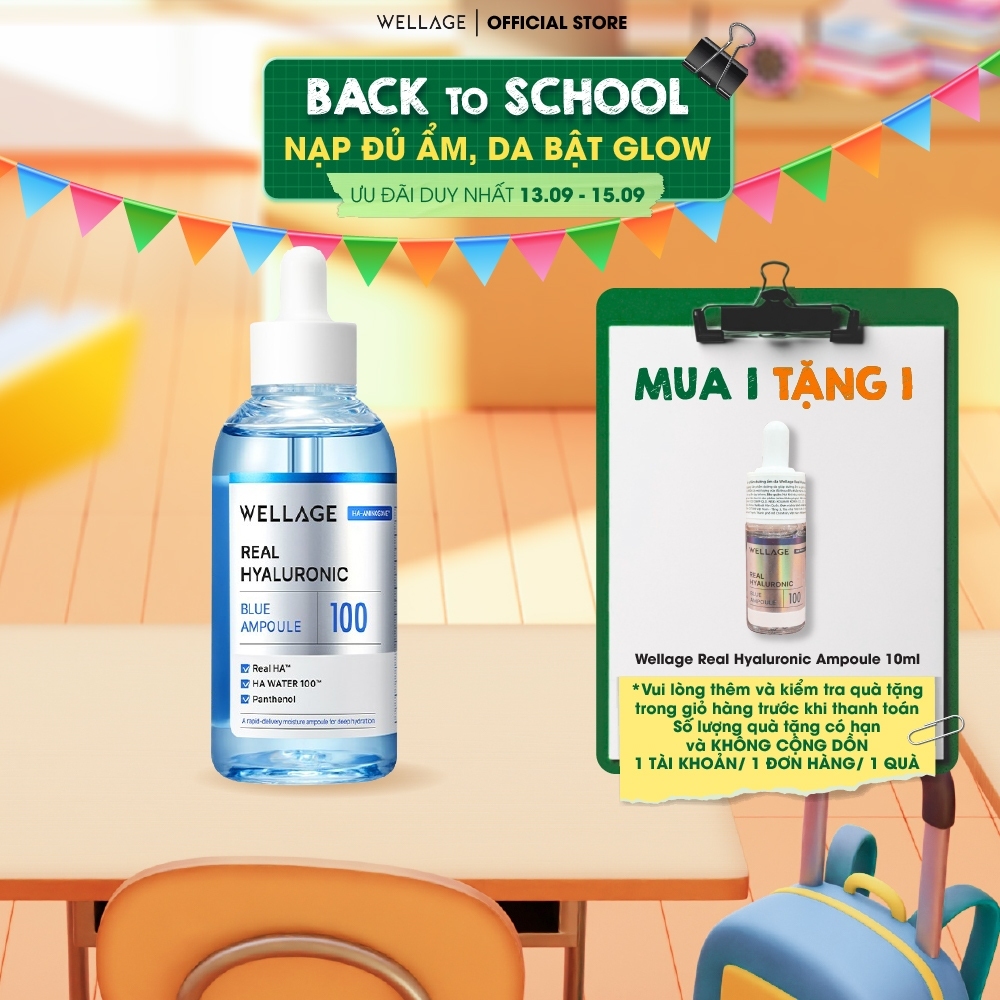 Tinh chất cấp ẩm sâu, phục hồi da, căng bóng mịn màng Wellage Real Hyaluronic Blue 100 Ampoule 60ml