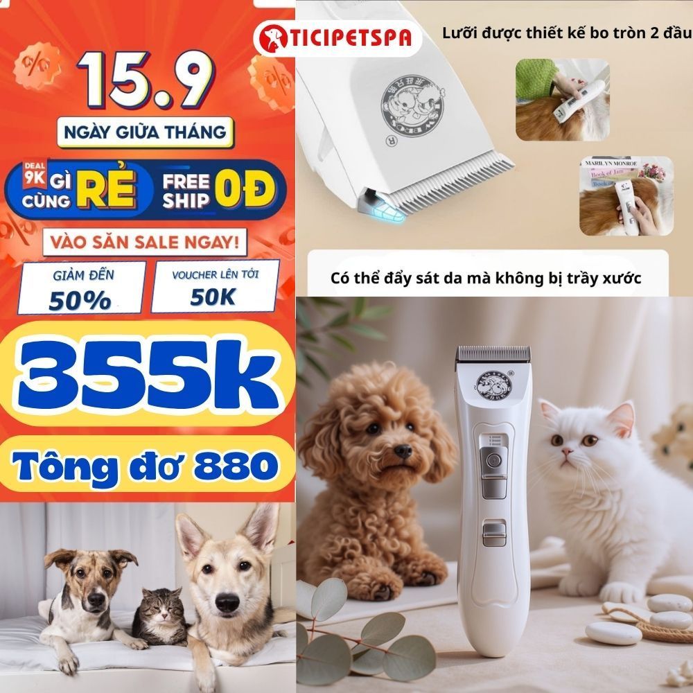 Tông Đơ Cắt Tỉa Lông Chó Mèo PC-906 Và PC-880, Tông Đơ Mạnh Mẽ, Pin Trâu Chuyên Dụng Cho Các Giống Chó Lớn - Ticipet