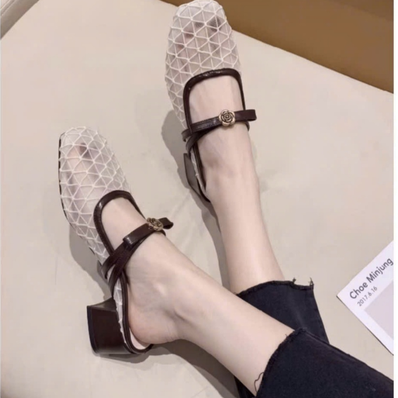 Giày Lưới 5 Phân Trang Trí Hoa Đồng Phom Chuẩn 3 màu Xinh