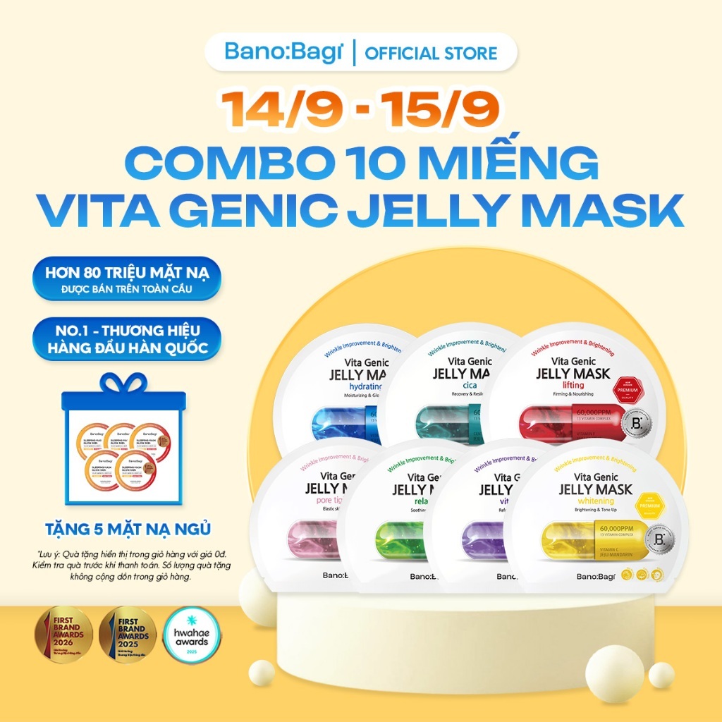 [MUA 10 TẶNG 5] COMBO 10 Miếng Mặt Nạ Bano:Bagi Vita Genic Jelly Mask Dưỡng Da Chuyên Sâu Dành Cho Mọi Loại Da 30ml