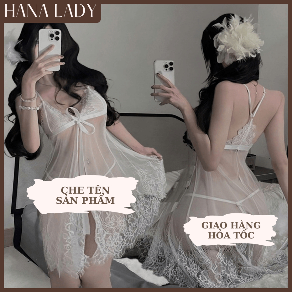Váy Ngủ Ren – Đầm Ngủ Ren Lưới Xẻ Tà Thiết Kế Cài Khuy Trước Kèm Quần
