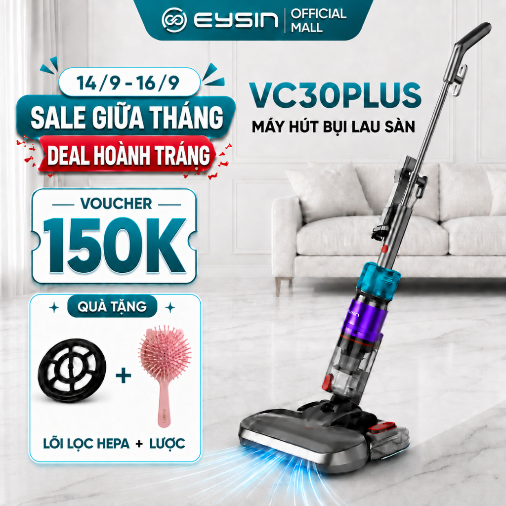 [K] Máy hút bụi có dây EYSIN VC30Plus, Công suất 500W Lực hút 20k PA, Lõi lọc HEPA 0.25 micron
