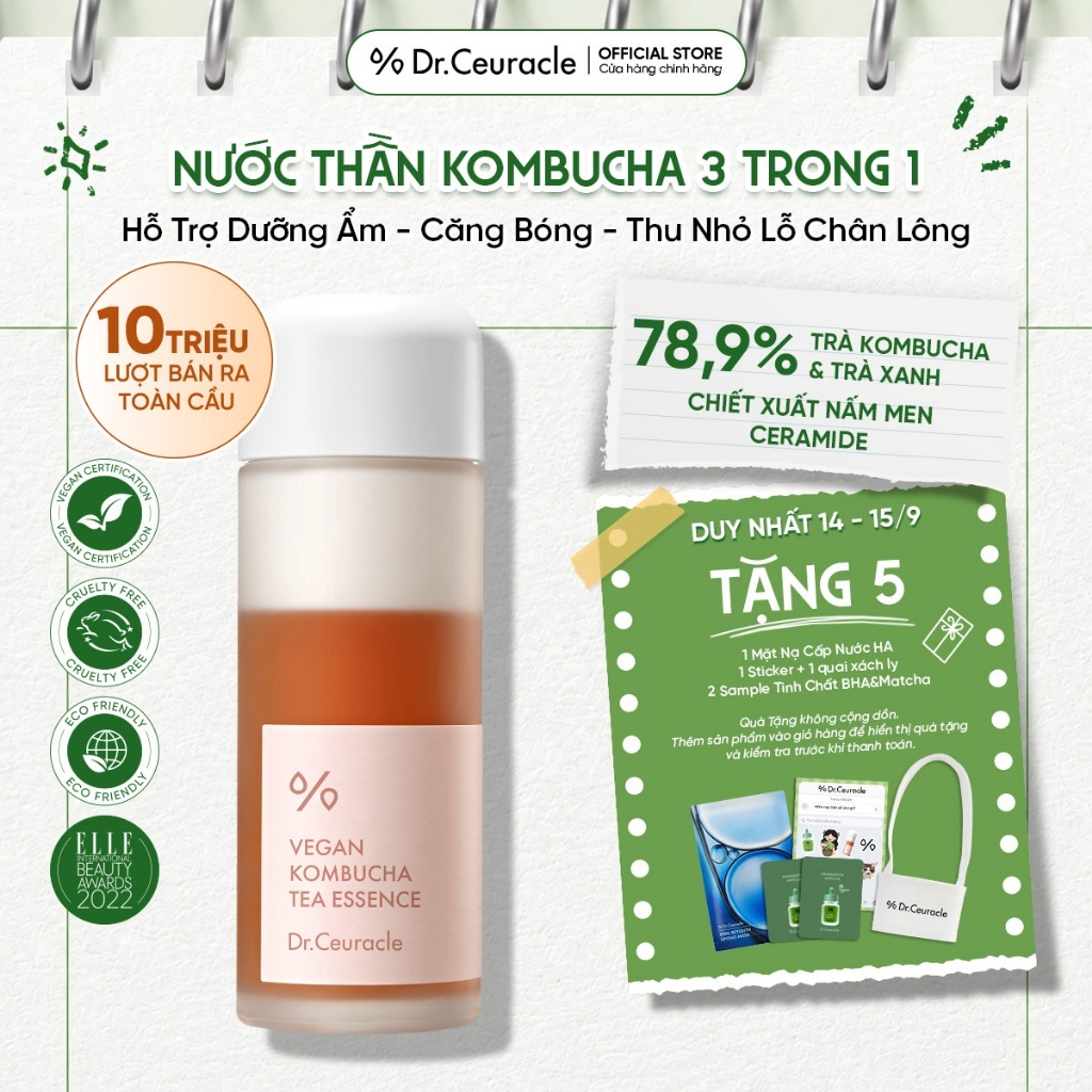 Nước Thần Kombucha 3in1 Dưỡng Ẩm Cân Bằng Da Dr.Ceuracle Vegan Kombucha Tea Essence 150ml