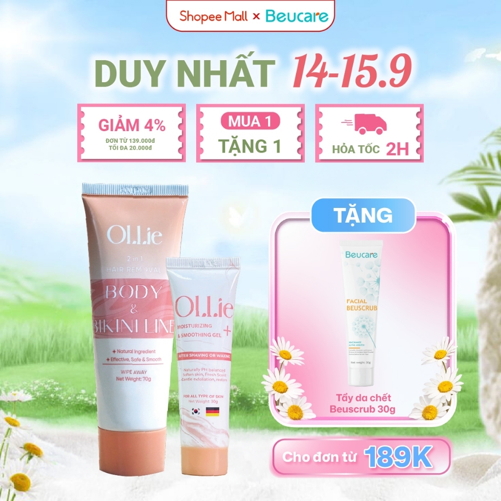 Combo kem tẩy lông và kem dưỡng Ollie tẩy vùng kín, nách, tay, chân , an toàn không đau rát,dưỡng da phù hợp mọi loại da