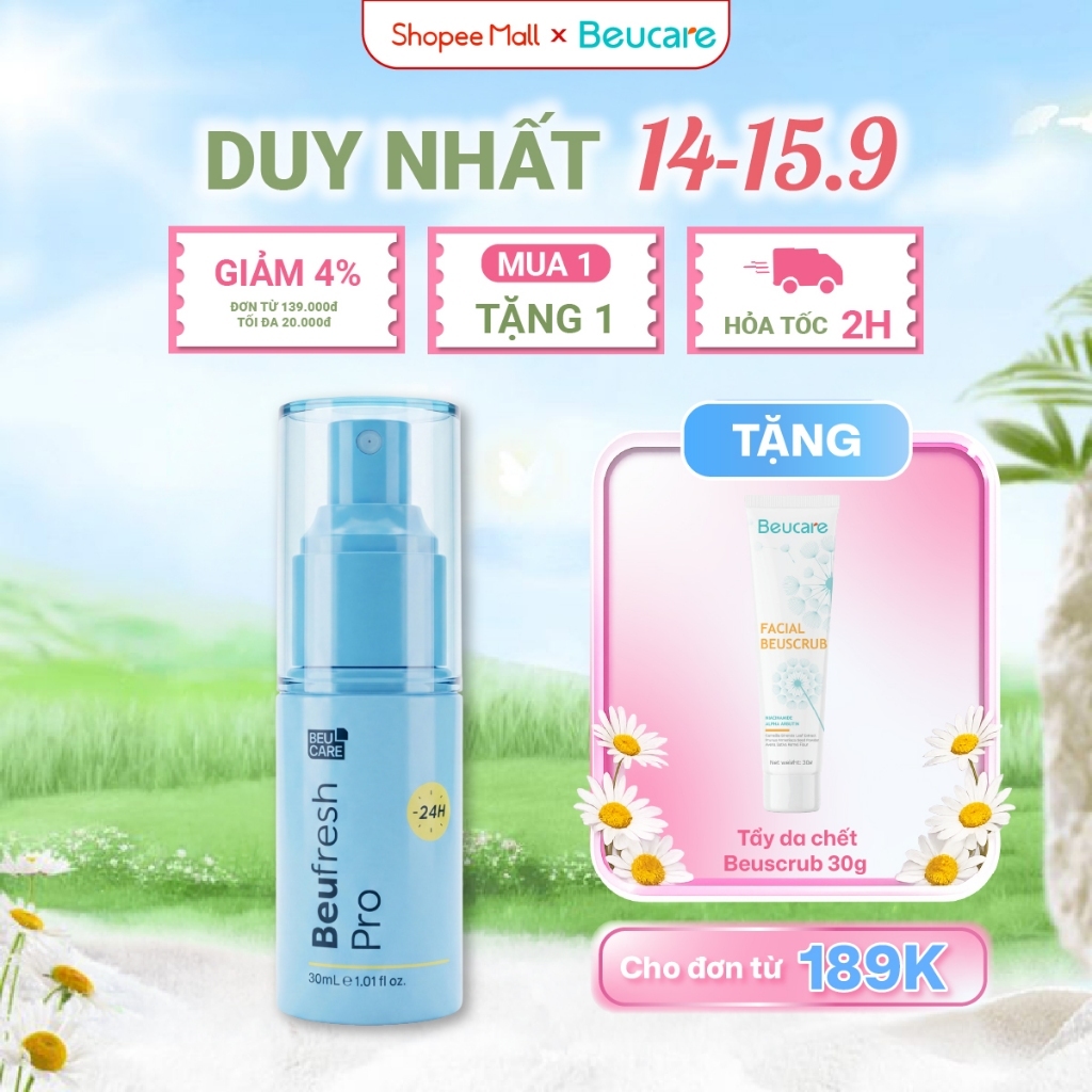 Xịt khử mùi toàn thân, lăn khử mùi BEUFRESH ngăn tiết mồ hôi, hạn chế mùi cơ thể 30ml