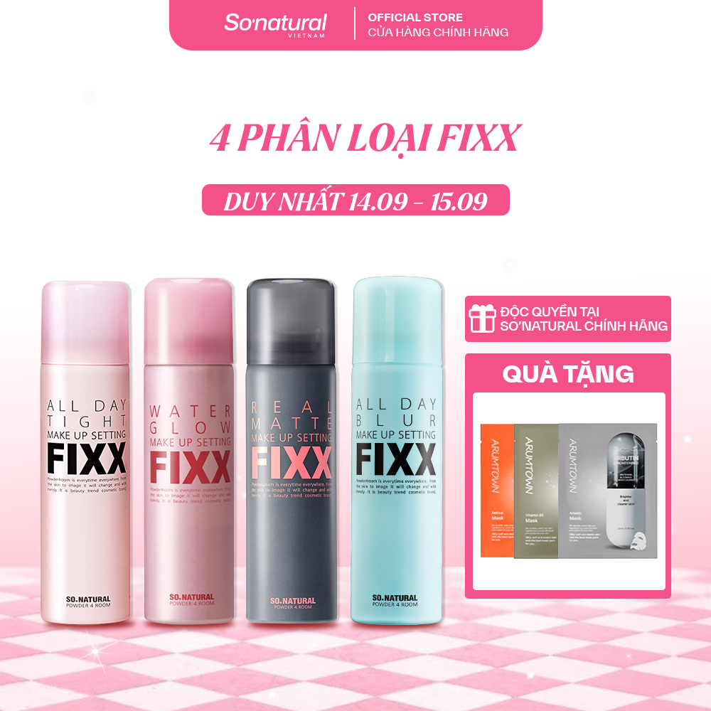 [75ML] Xịt Khóa Makeup Toàn Diện So Natural Phân Loại Theo Từng Loại Da All Day Tight - Real Matte - Water Glow