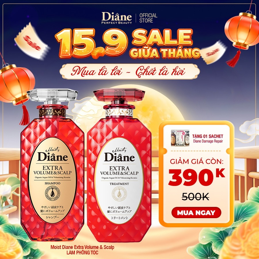 Combo dầu gội xả làm phồng tóc phục hồi dưỡng tóc bóng mượt Moist Diane Extra Volume & Scalp 450ml*2