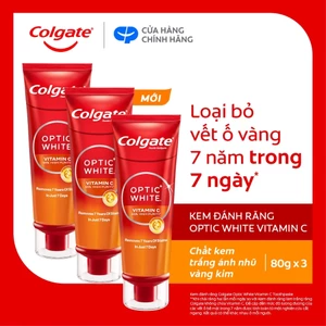 [SVIP]Bộ 3 Kem đánh răng Colgate trắng răng Optic White Vit C độ tinh khiết cao, loại bỏ vết ố cứng đầu trong 7 ngày 80g